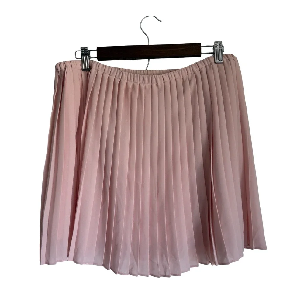 Banana Republic Pink Pleated Mini Skirt Elastic Waist L Accordion Chiffon Style